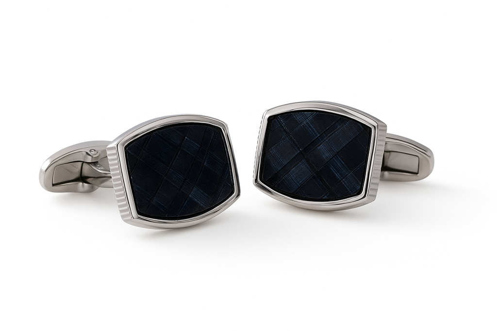 Luxury Navy Plaid Cufflinks for Men - Business & Formal Wear