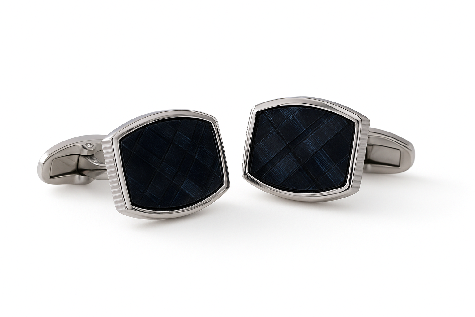 Luxury Navy Plaid Cufflinks for Men - Business & Formal Wear