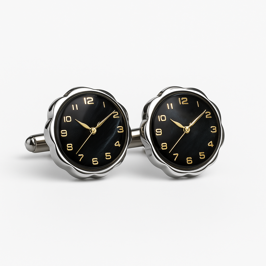TFE Exclusive | Elegant Black & Gold Watch Style Cufflinks
