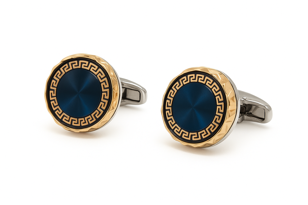 Luxury Blue Enamel Cufflinks | Gold-Tone Round Cuff Links