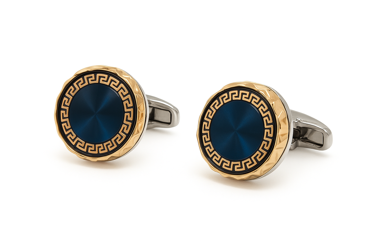 Luxury Blue Enamel Cufflinks | Gold-Tone Round Cuff Links