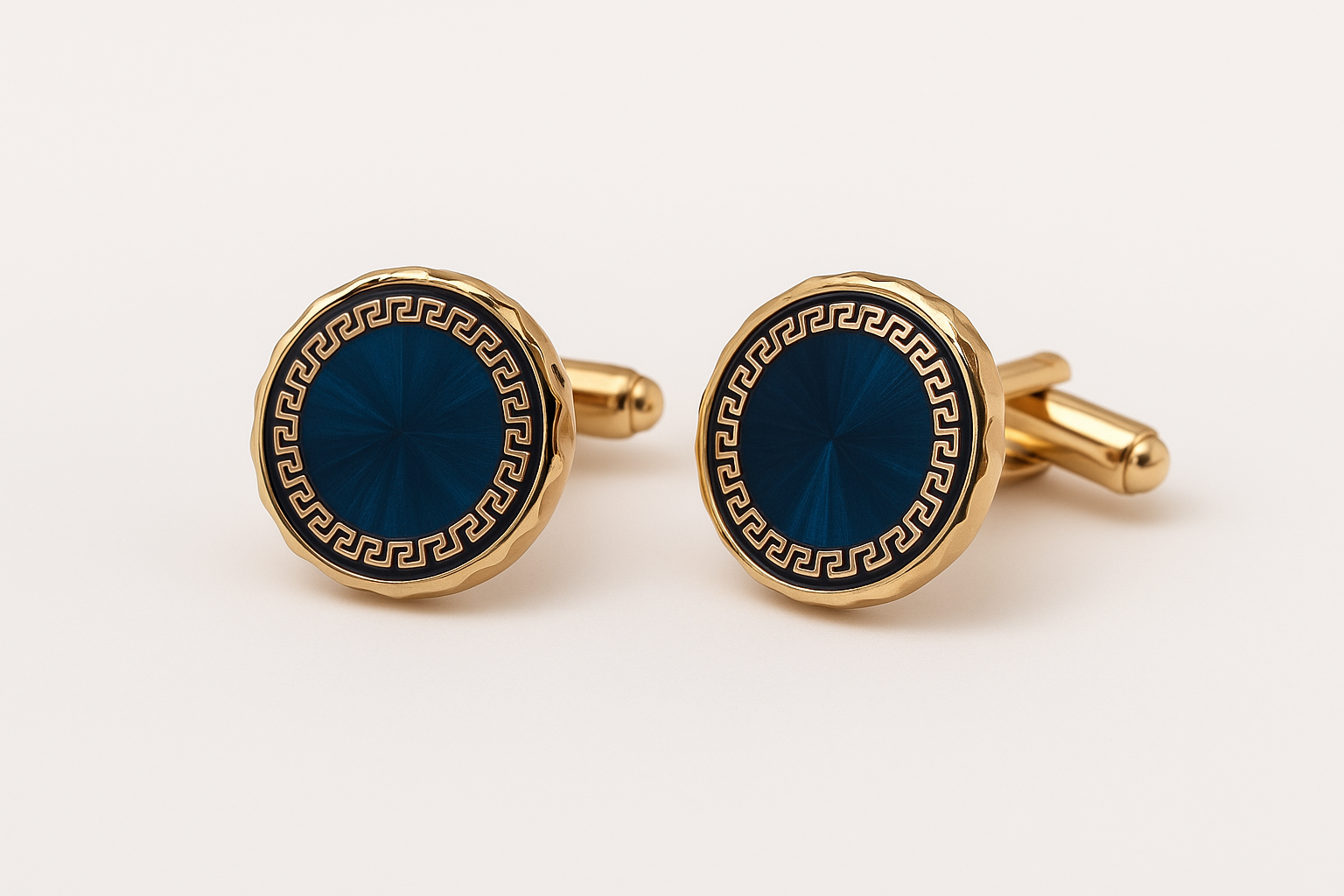 Luxury Blue Enamel Cufflinks | Gold-Tone Round Cuff Links
