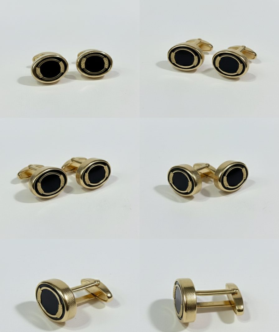 Classic Black and Gold Cufflinks for Men | Luxury Formal Wear