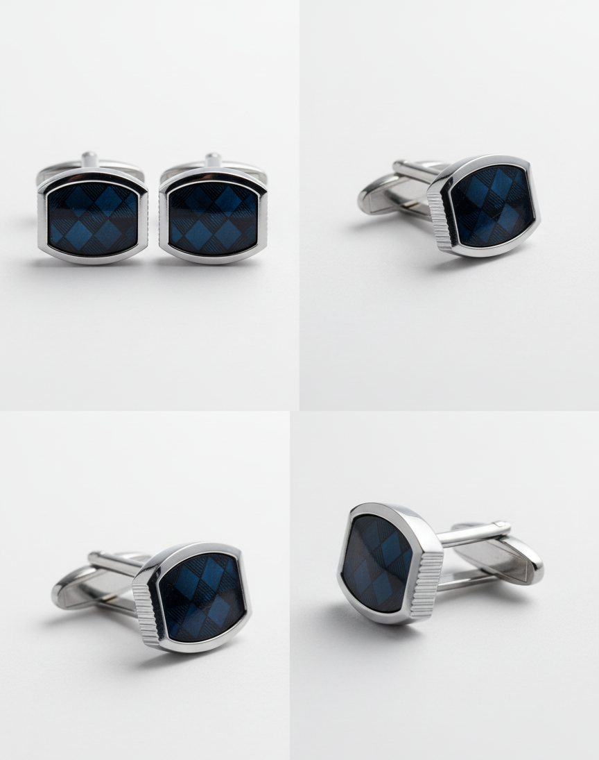 Luxury Navy Plaid Cufflinks for Men - Business & Formal Wear