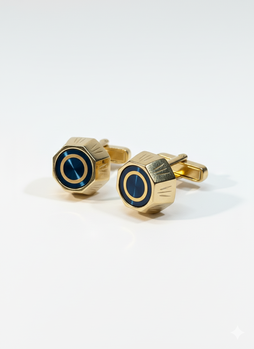 Luxury Gold & Royal Blue Geometric Cufflinks for Men