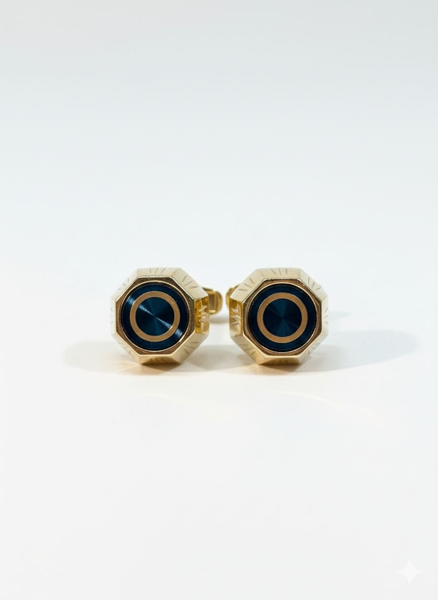 Luxury Gold & Royal Blue Geometric Cufflinks for Men