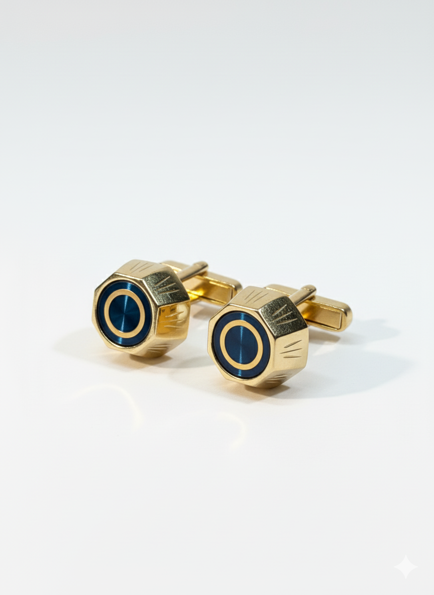 Luxury Gold & Royal Blue Geometric Cufflinks for Men