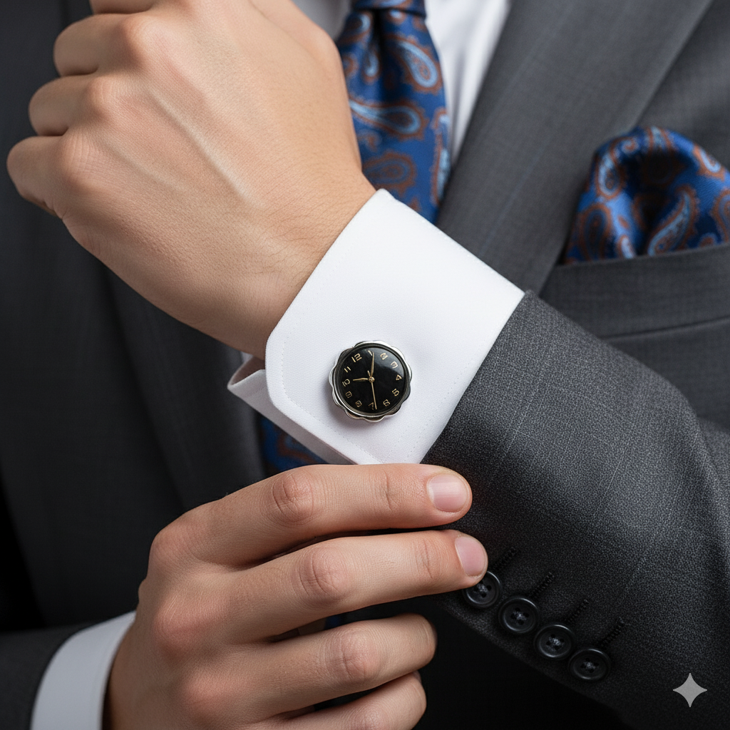 TFE Exclusive | Elegant Black & Gold Watch Style Cufflinks