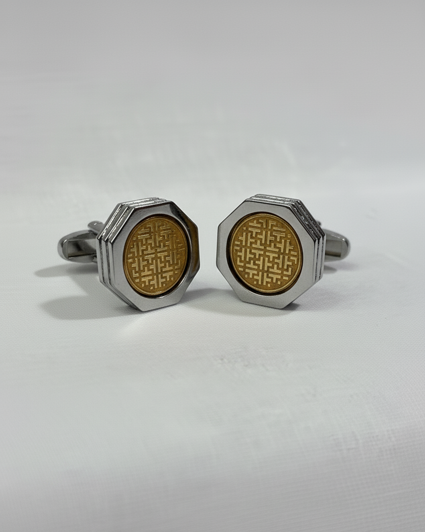 Luxury Gold & Silver Hexagonal Cufflinks for Men