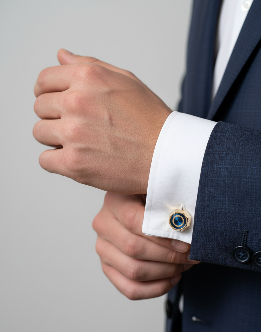 Luxury Gold & Royal Blue Geometric Cufflinks for Men