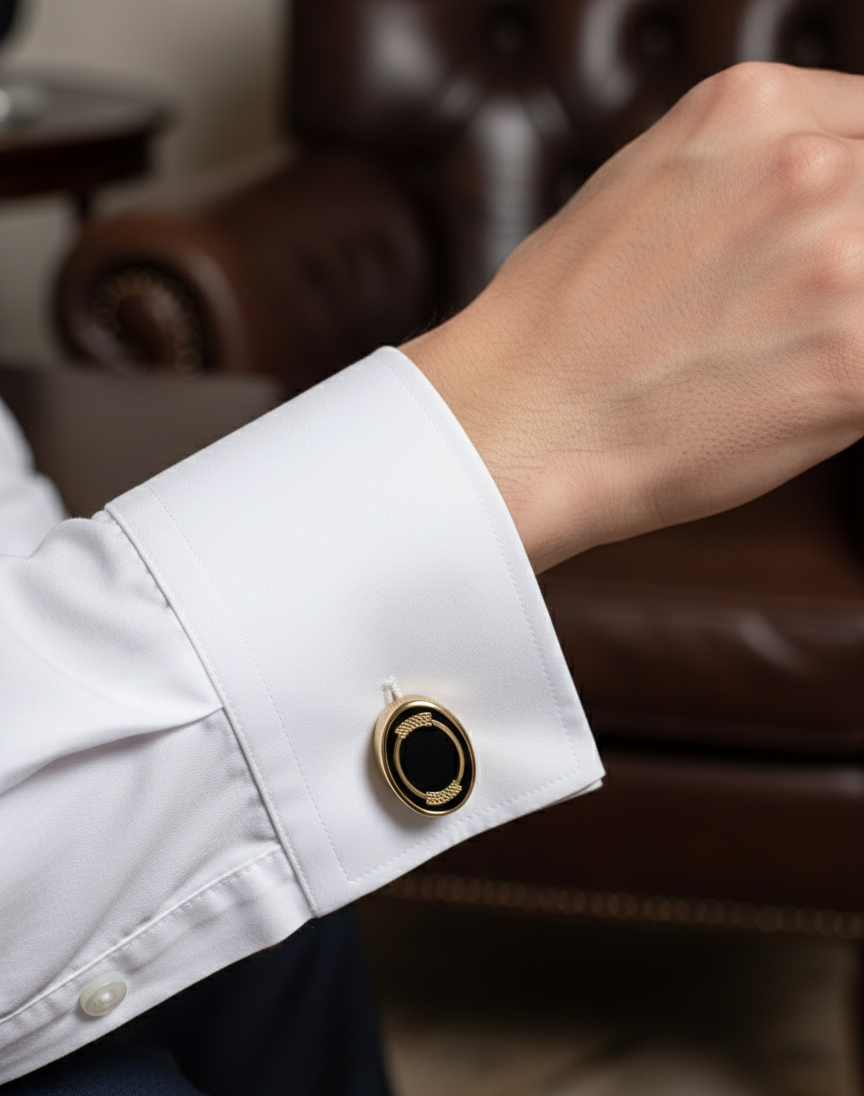 Classic Black and Gold Cufflinks for Men | Luxury Formal Wear