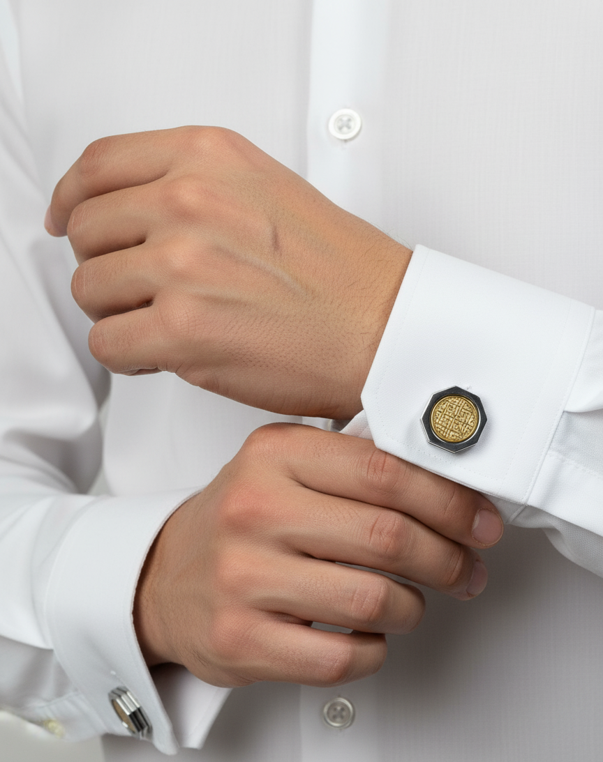 Luxury Gold & Silver Hexagonal Cufflinks for Men