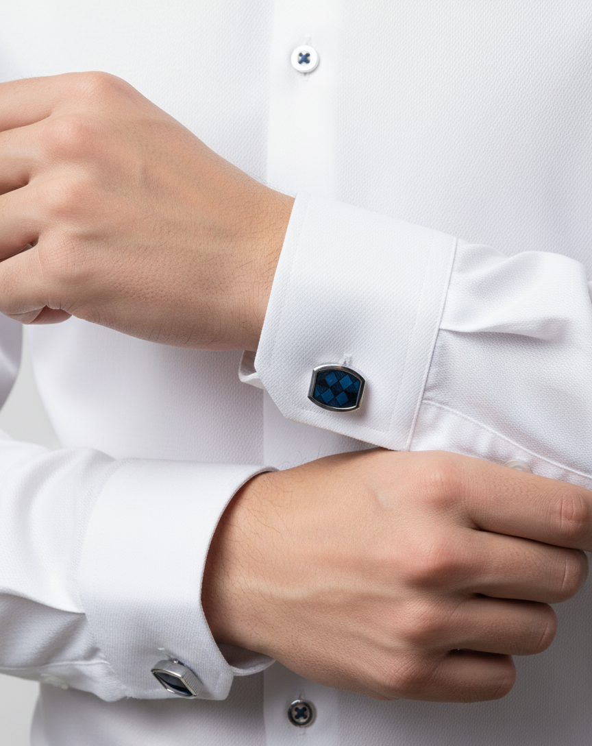 Luxury Navy Plaid Cufflinks for Men - Business & Formal Wear