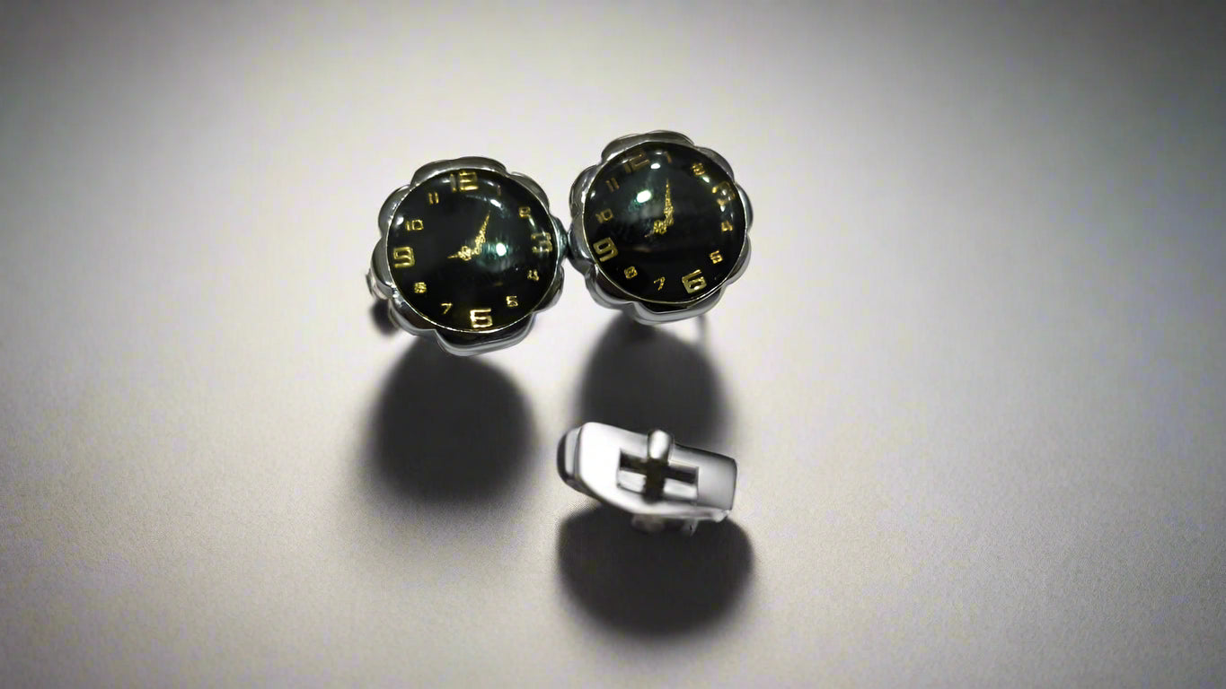 TFE Exclusive | Elegant Black & Gold Watch Style Cufflinks